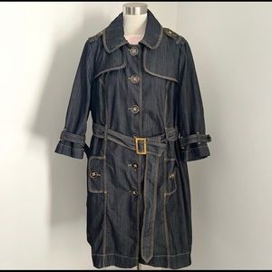 LANE BRYANT Black Denim Button Down Long Trench Style Jacket